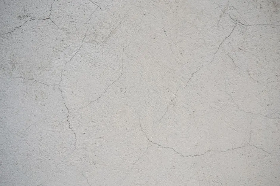 Close-up view of a cracked white concrete wall offering a detailed texture.